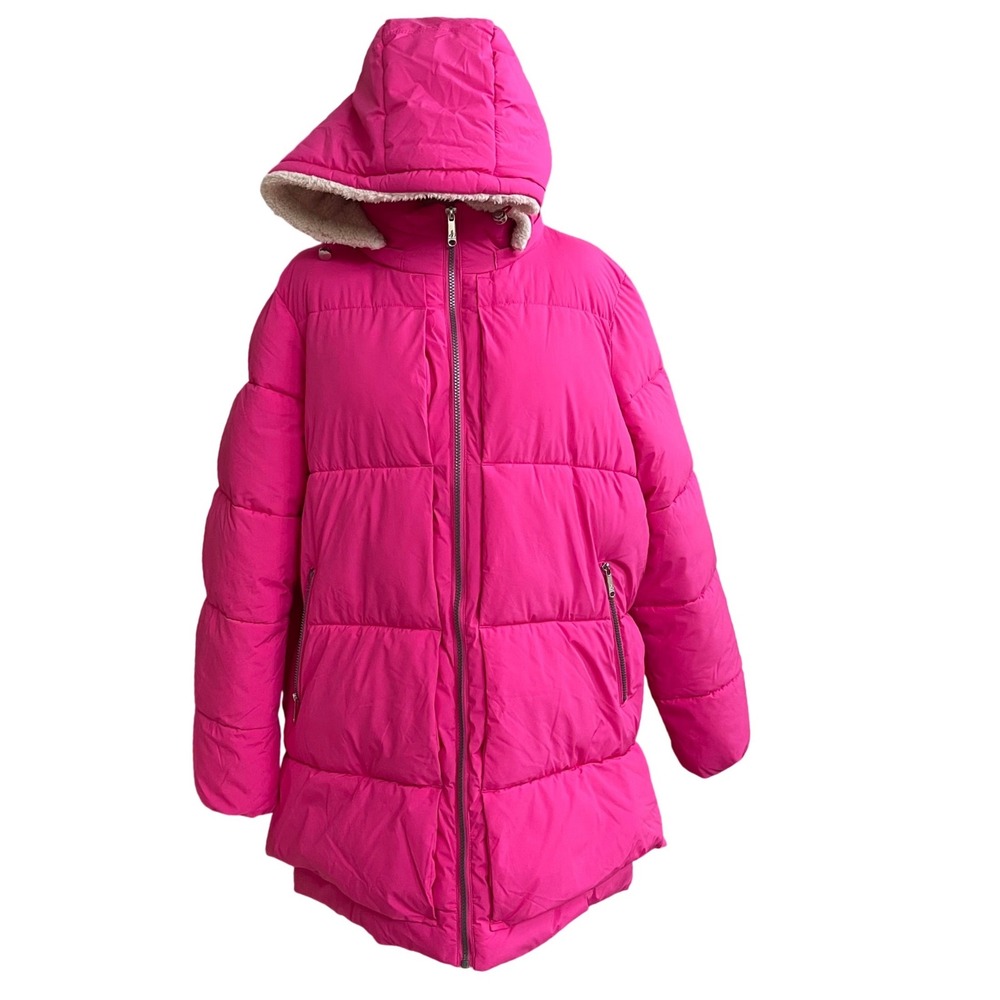 Sam Edelman XL Women Hot Pink Hooded Puffer Jacket Quilted Sherpa Coat 8/2023